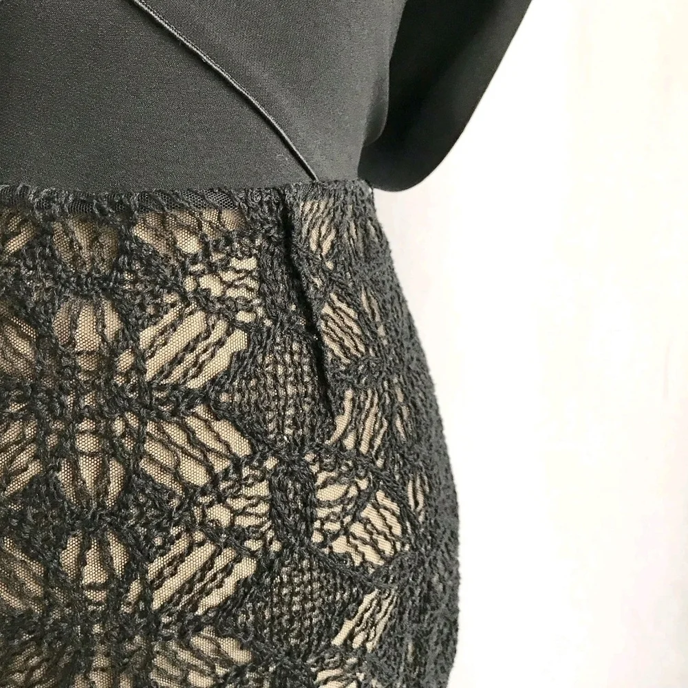 R'13 ICONIC ROLAND MOURET AVALON black/beige cotton blend/lace draped dress 4 - Picture 8 of 13